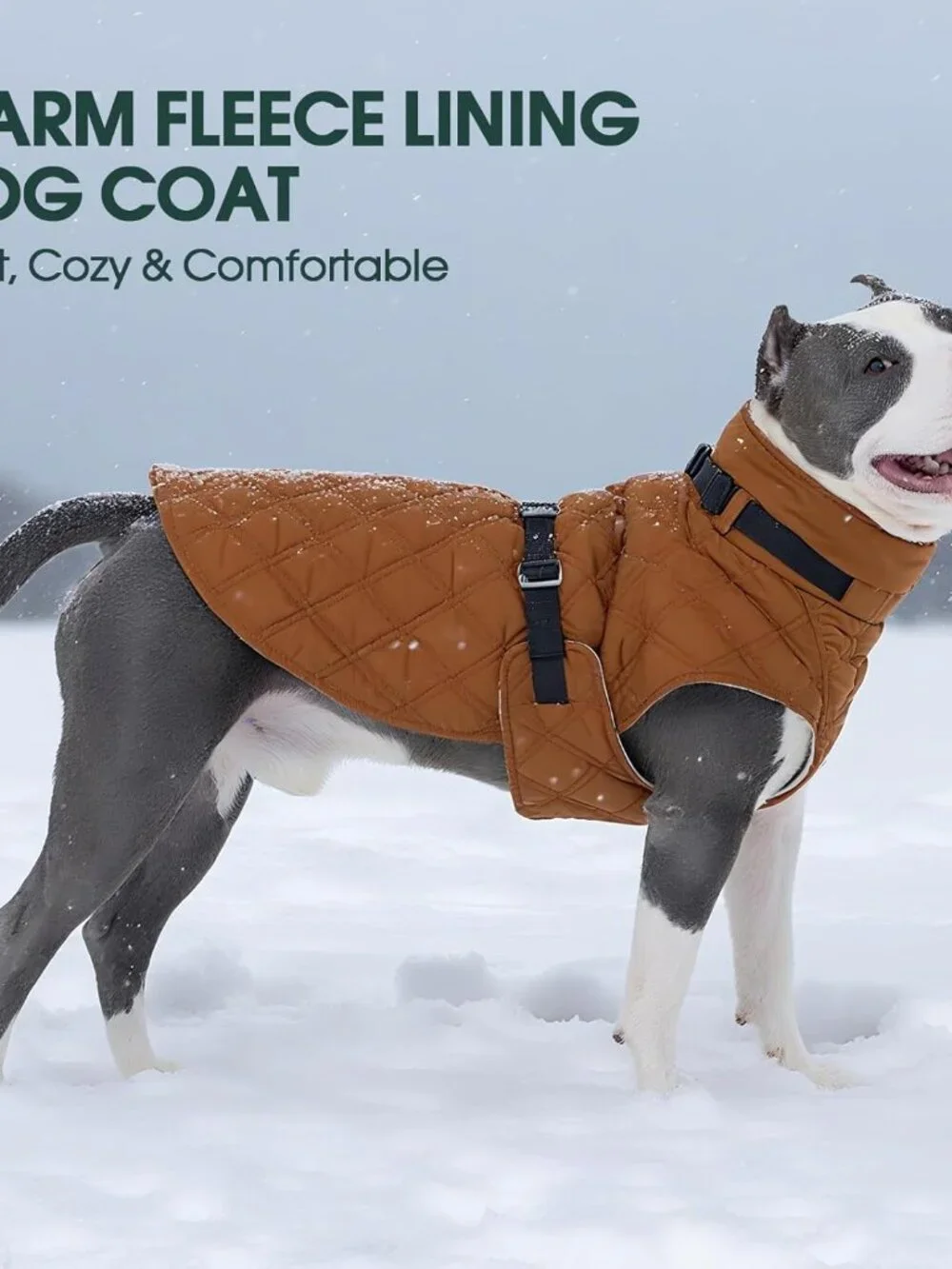 Kuoser Dog Coat Warm Fleece Lining Turtleneck Dog Jacket with Harness Built-in